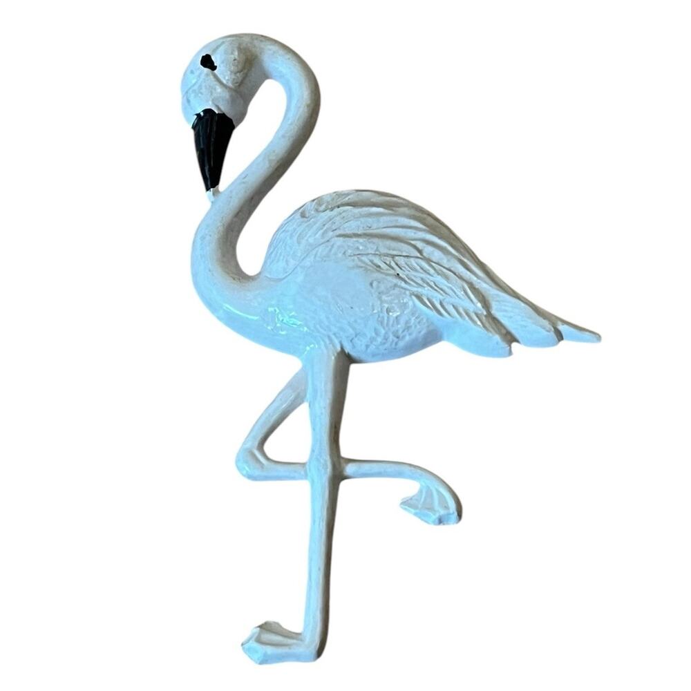 Vintage Flamingo Brooch Pin Celluloid Old Plastic White 2.5” Beach Bird